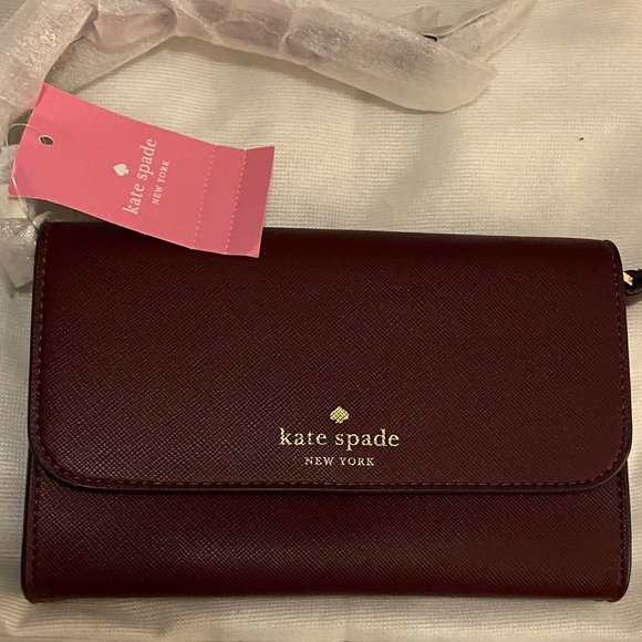 Kate Spade Deep Berry Small Flap Crossbody  Brynn Saffiano PVC  7”W x 4.6”H - Picture 1 of 5